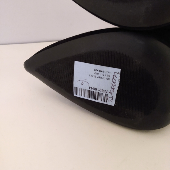 Qupid Black White Faux Suede Point Toe Ankle Pull Up 4" Heel Boots sz 6 - Picture 10 of 11